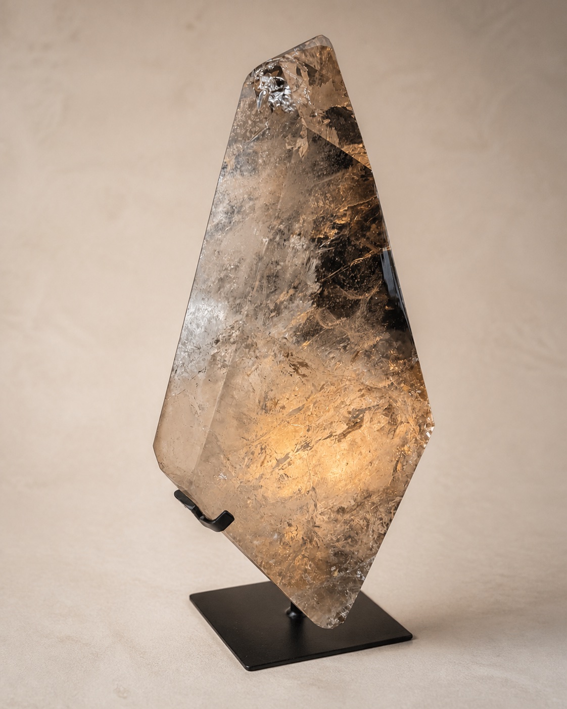 Alternate angle showing the paired terminations of the smoky quartz sculpture