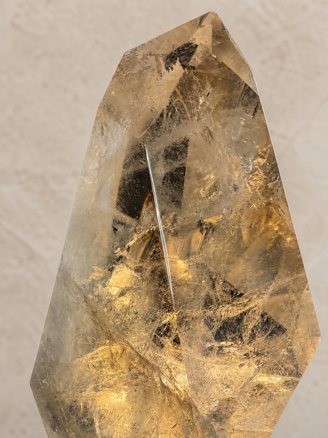 Close detail of the smoky quartz surface and internal formations
